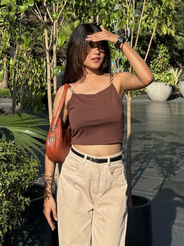 Brown Tank Top With Buckle Sleeve