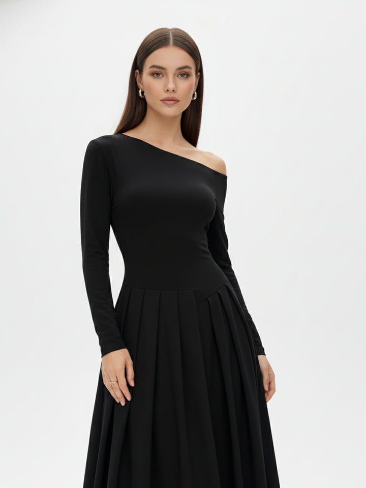 Black Full Sleeve One Shoulder Dress