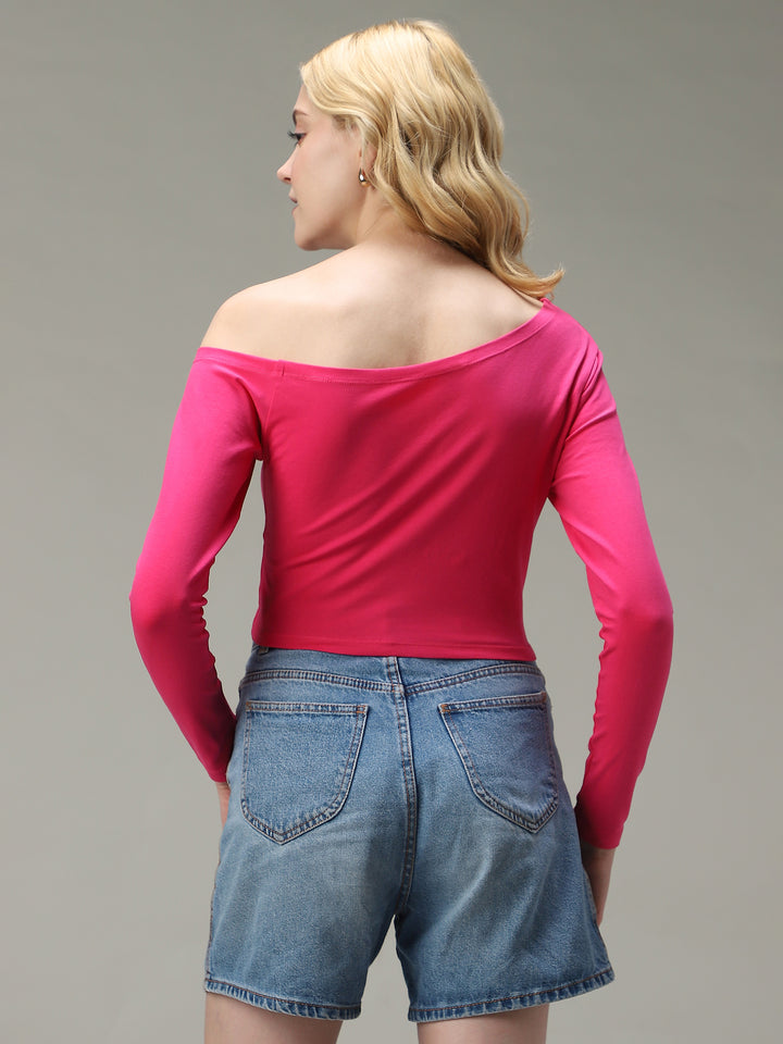 Pink Off-Shoulder Fitted Top