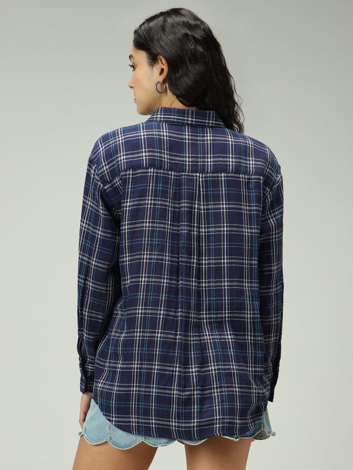 Navy Blue Checkered Streetwear Shirt