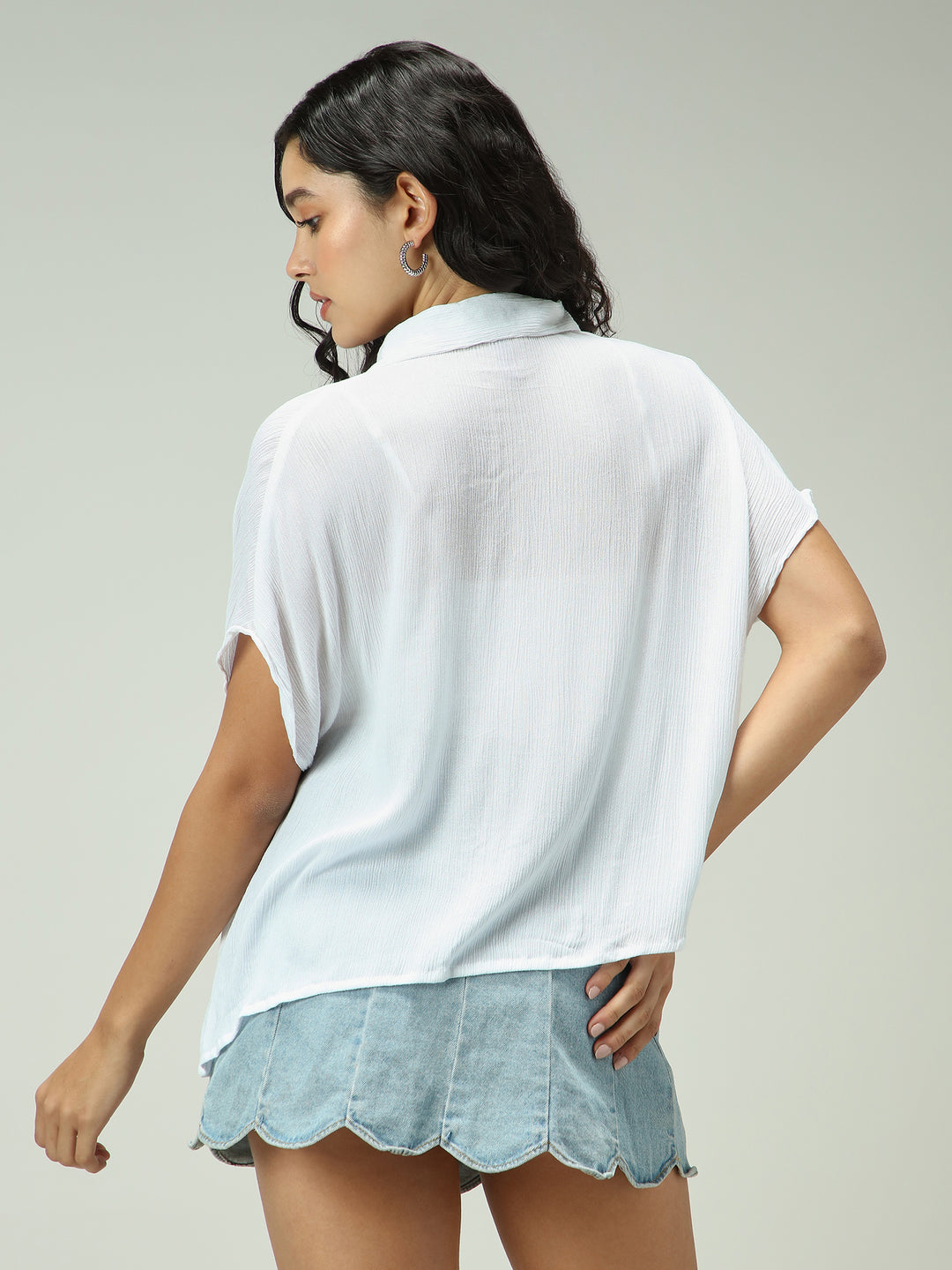 White Solid Flowy Shirt