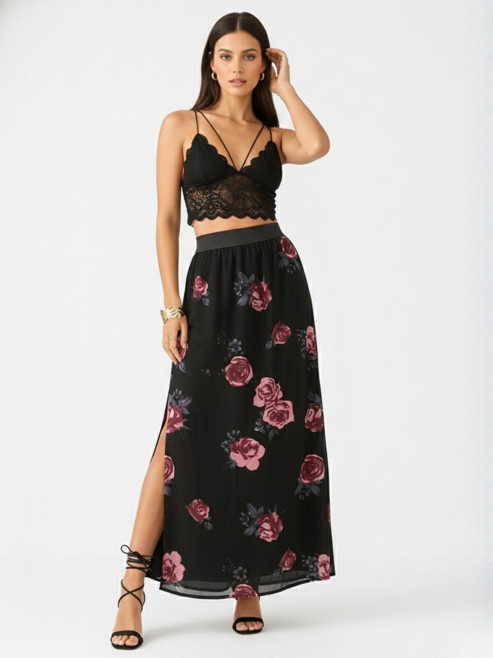 Black Floral Maxi Skirt