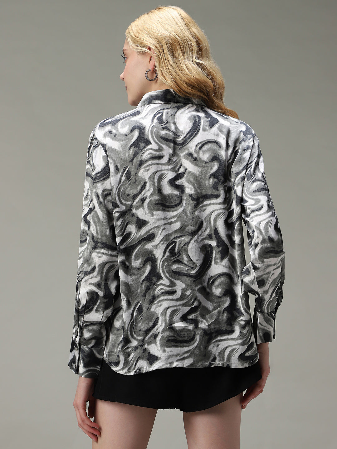 Grey Printed Satin Shirt
