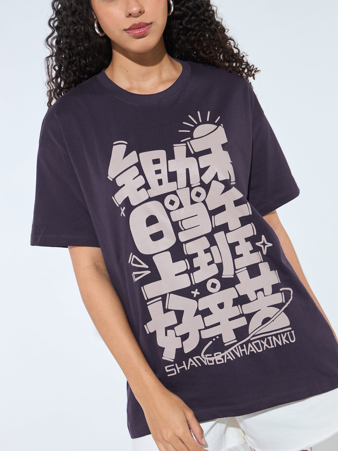 Purple Crew Neck Graphic T-Shirt