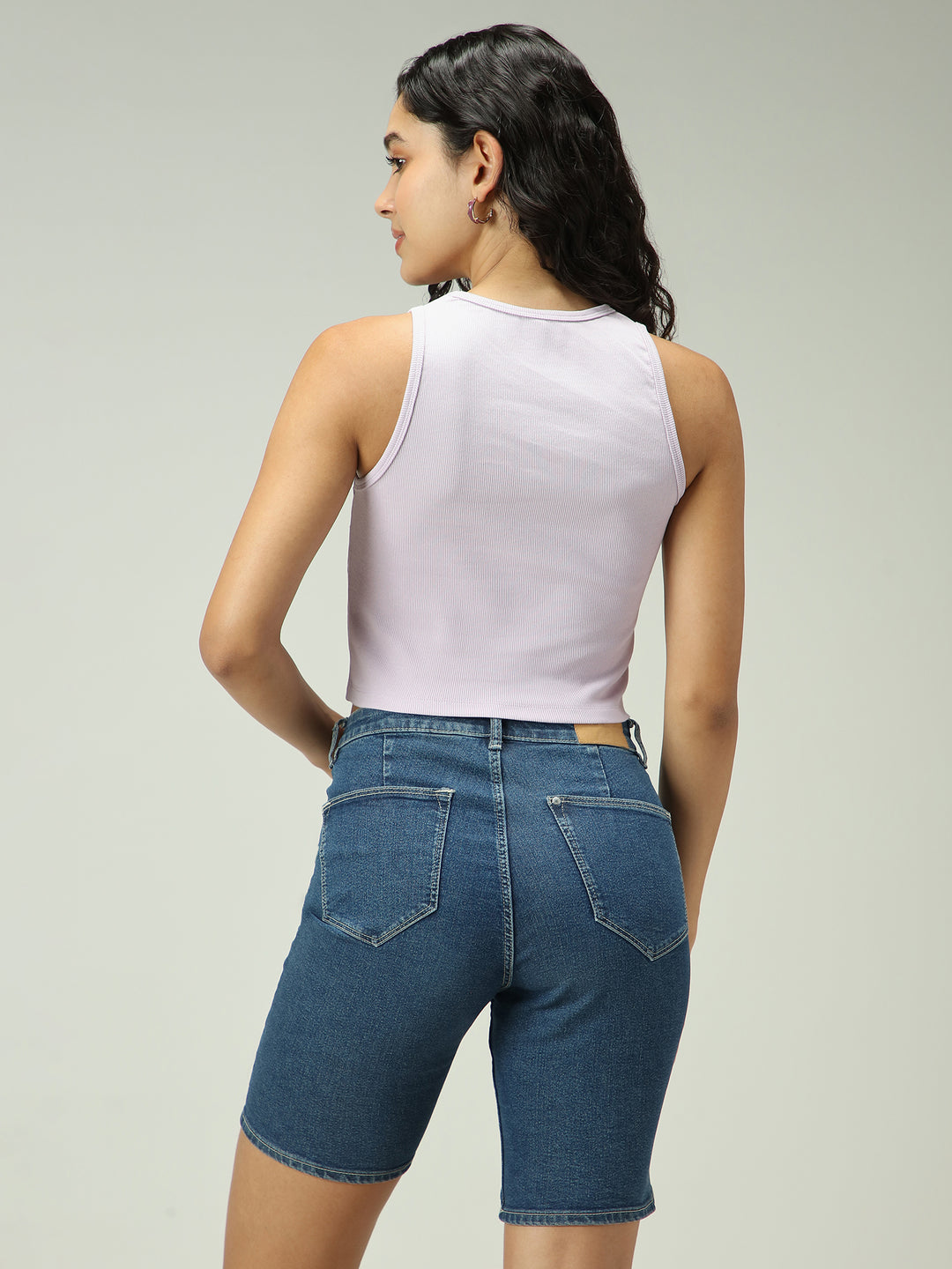 Beige Solid Embroidered Tank Top