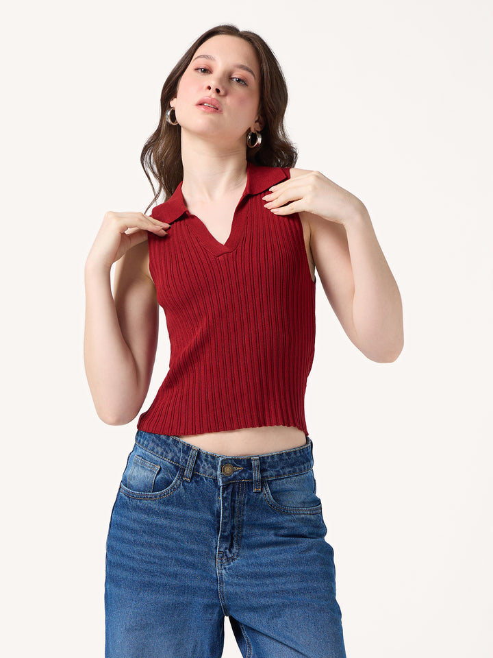 Wine Polo Flat Knit Tank