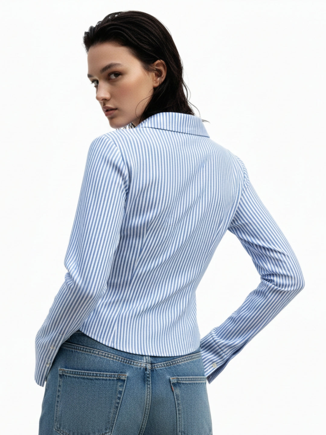 Blue Fitted Shirt With Flared Sleeves