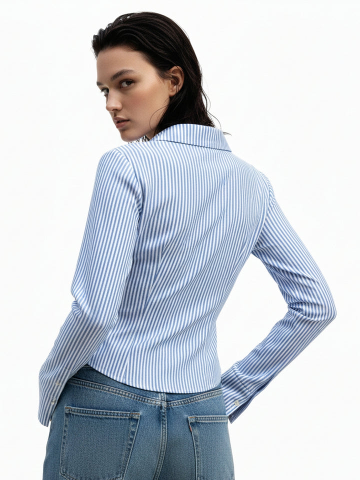 Blue Fitted Shirt With Flared Sleeves