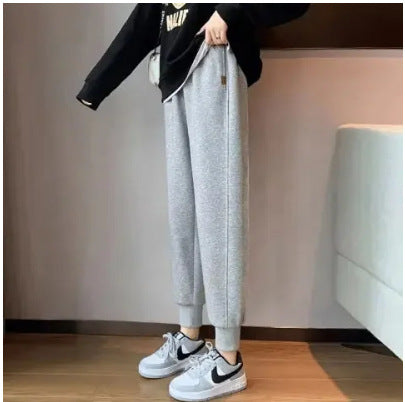 Grey Solid High Waist Cuffed Jogger