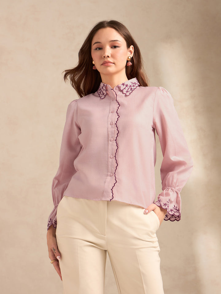 Pink Shirt With Embroidery Detail