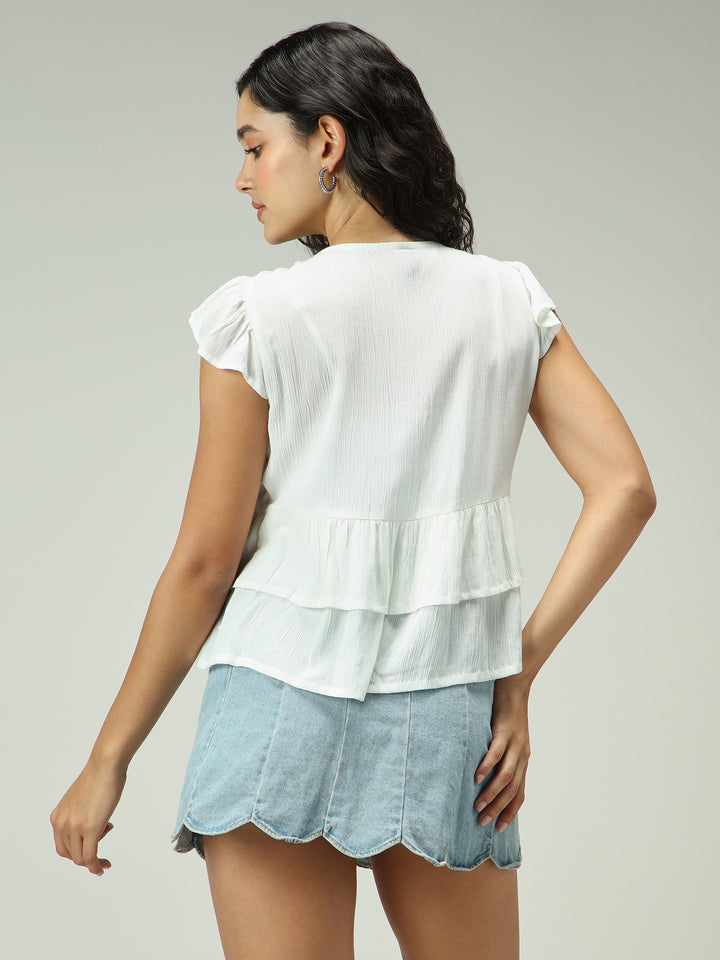 White Button Down Tiered Top