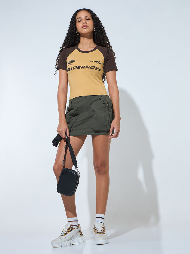 Beige Crew Neck Graphic T-Shirt