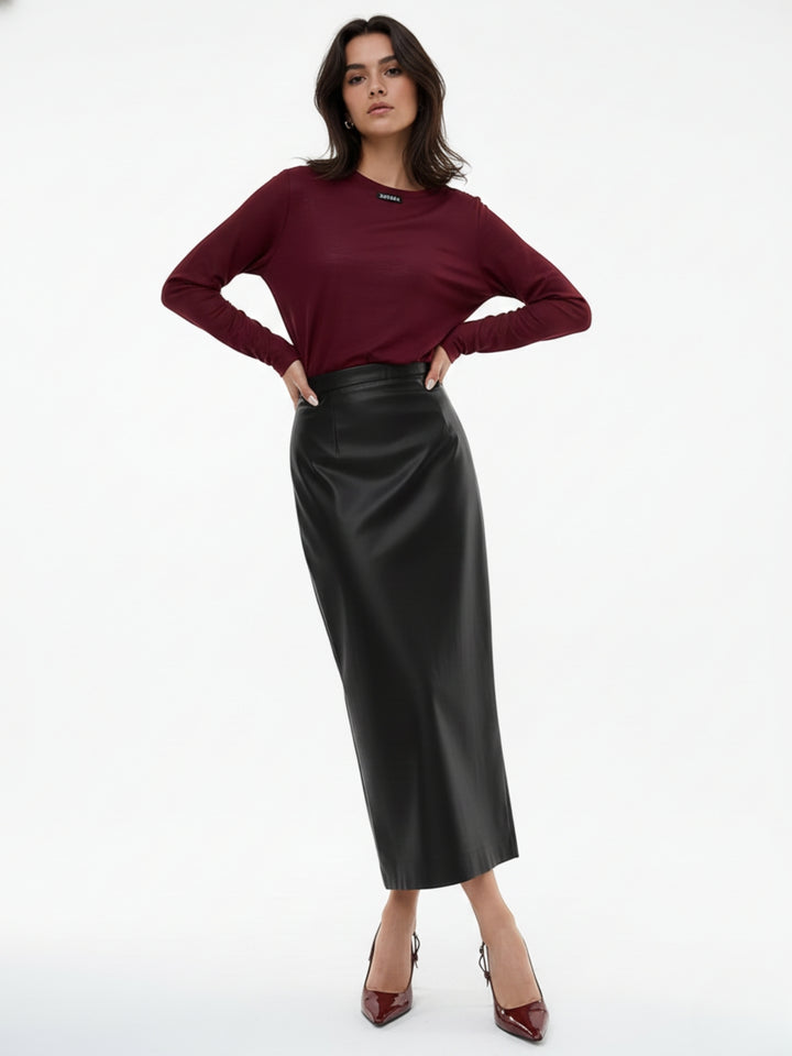 Black High Waist Fitted Pu Skirt