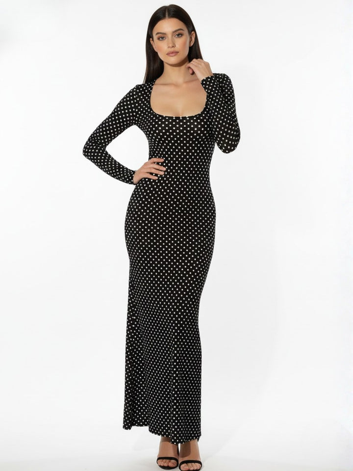 Black Scoop Neck Polka Dot Dress