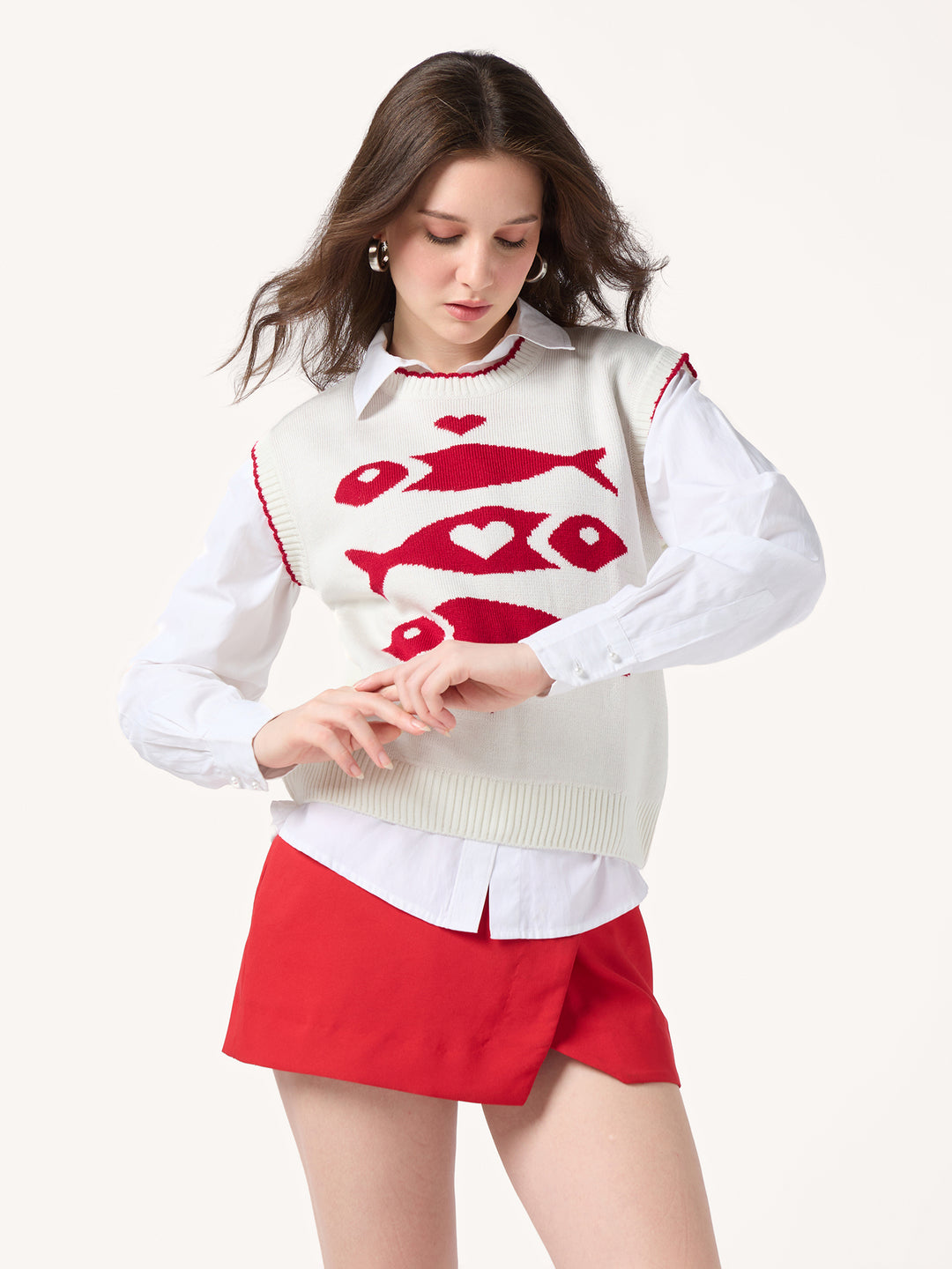 Off White Sleeveless Contrast Rib Sweater