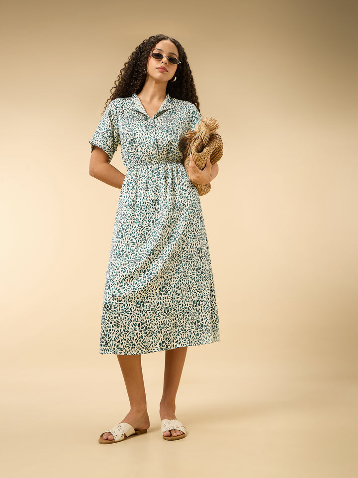 Multi Half Sleeved Buttondown Dress
