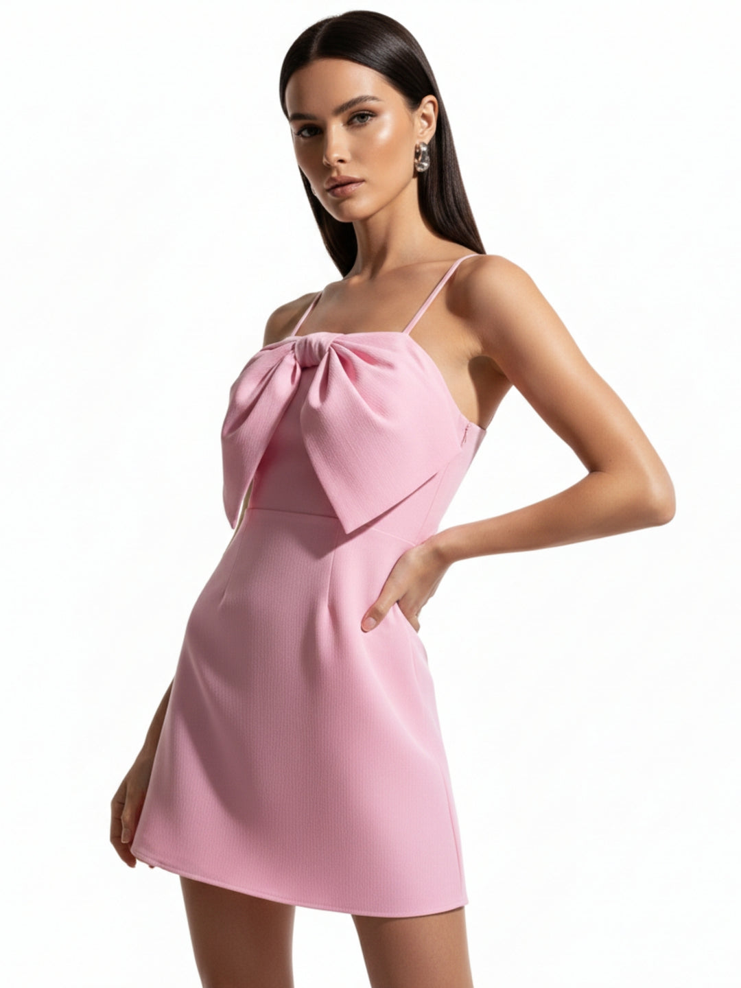 Pink Spaghetti Strap Bow Detail Dress