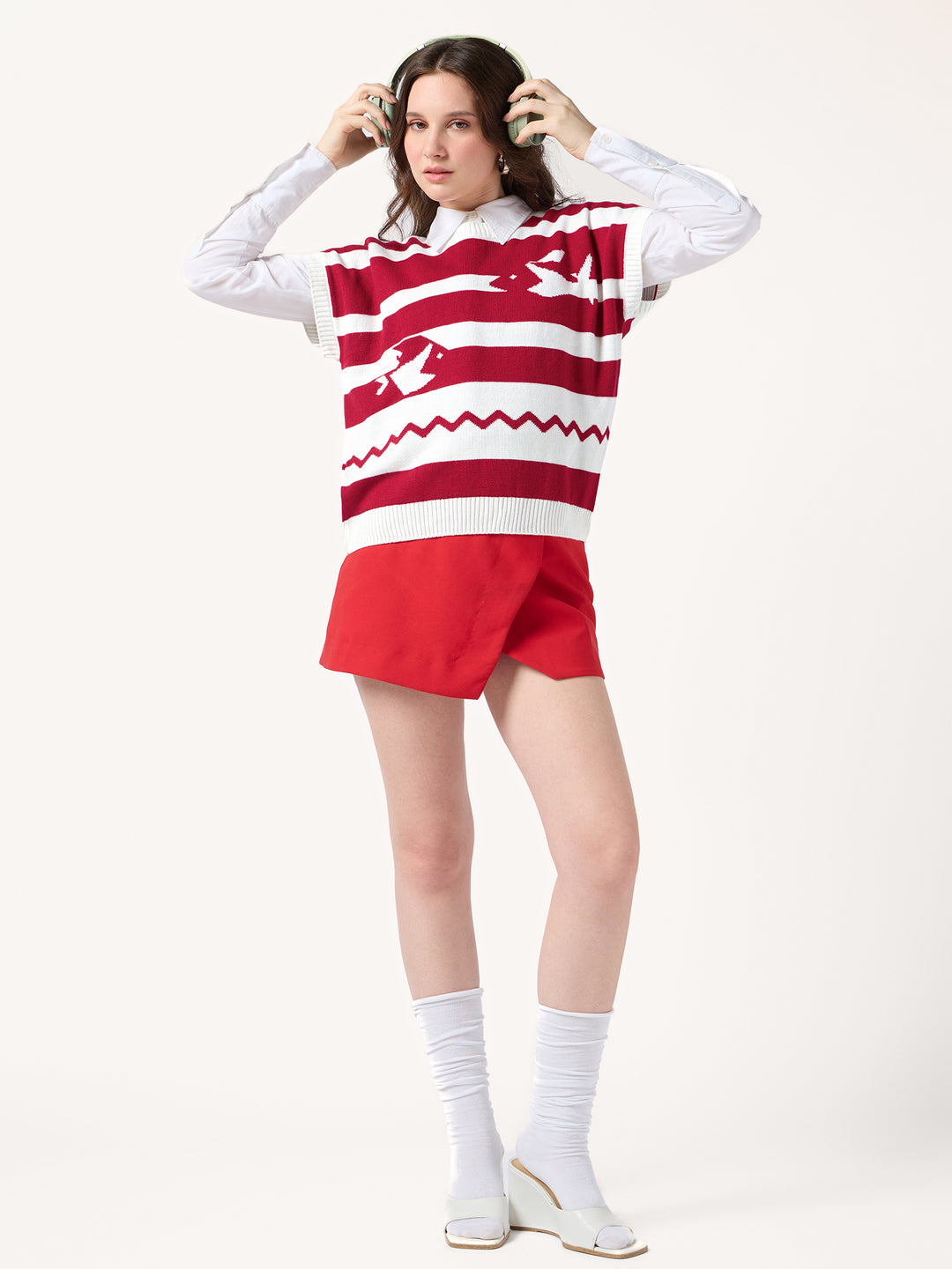 Red Relaxed Cropped Graphic Sweater