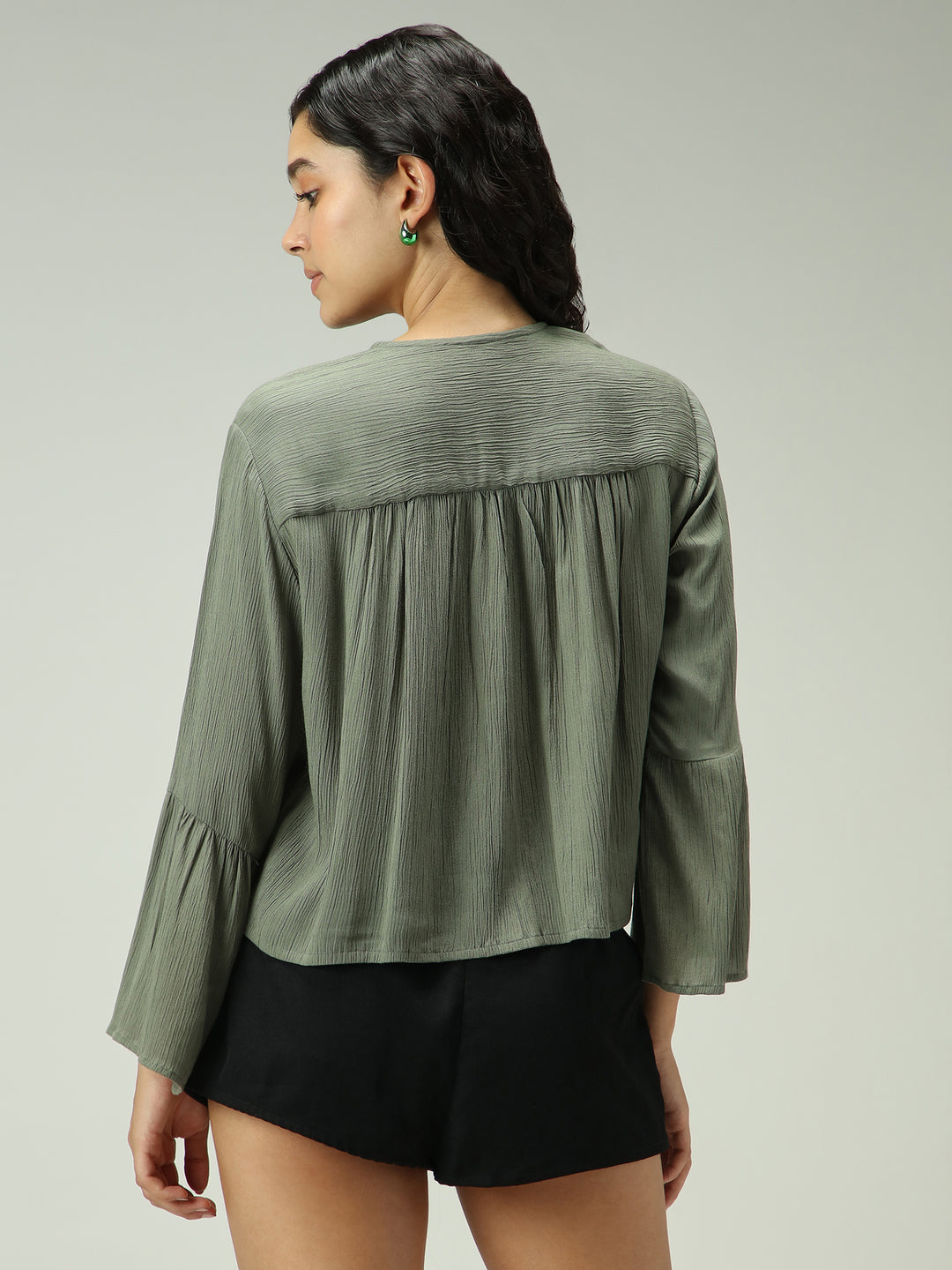 Olive Basic Cropped V Neck Top