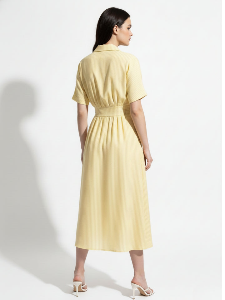 Yellow Waist Fitted Collared Dress