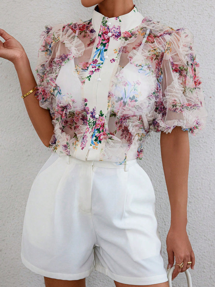White Printed Sheer Shirt