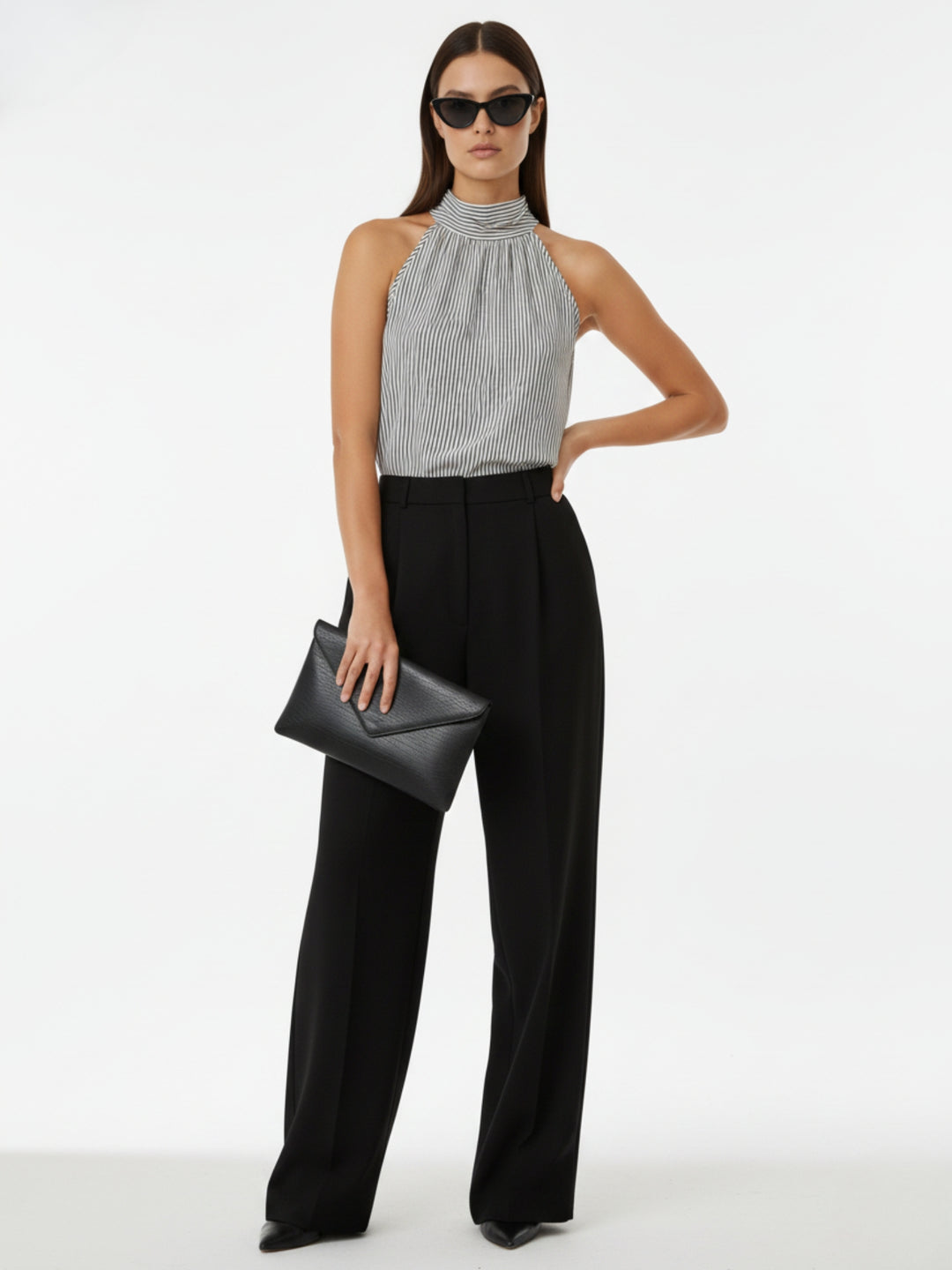 White Stripe Halter Neck Top