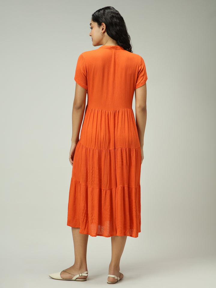 Rust Button Down Tiered Midi