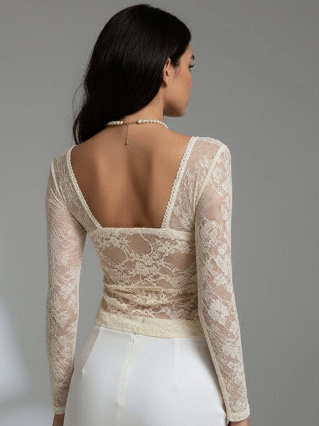 Cream Sweetheart neckline lace top