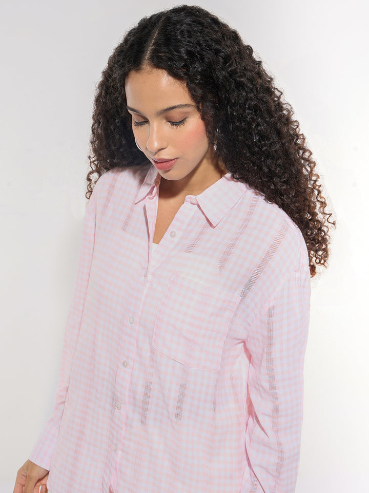 Pink Oversized Checkered Shirt