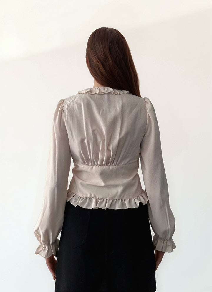 Off White Criss Cross Ruffle Top