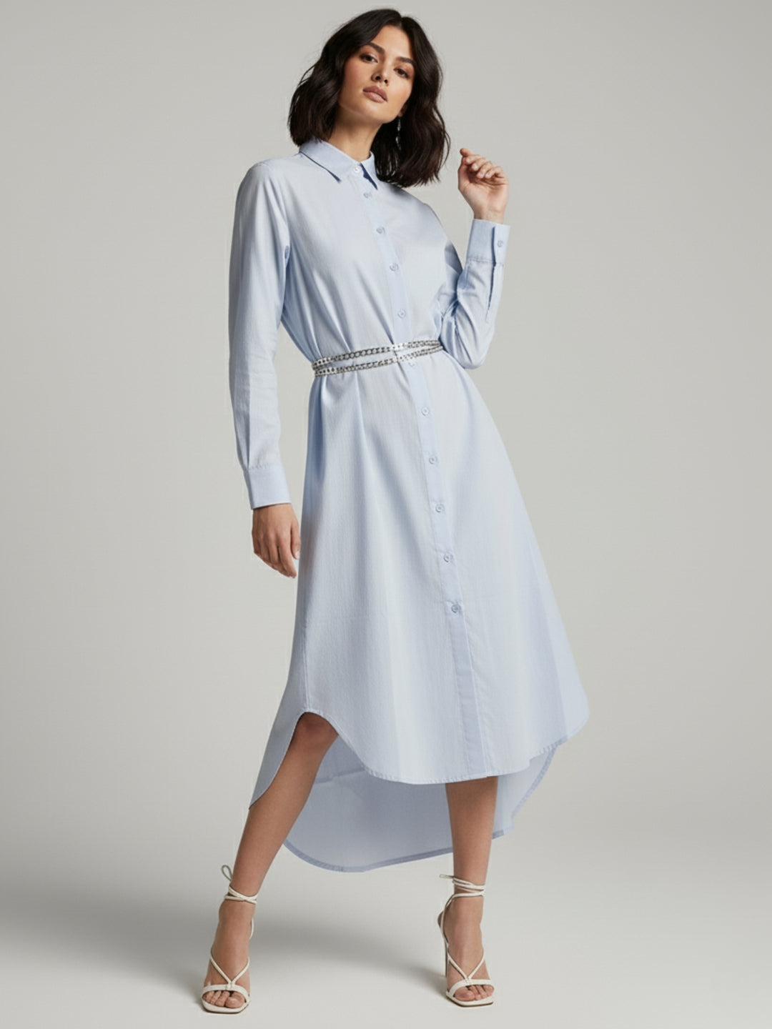 Blue Straight Fit Shirt Maxi Dress