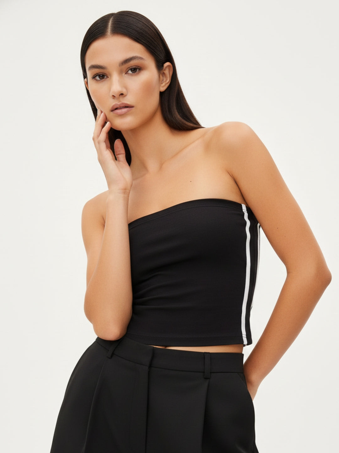 Black Tube Striped Top