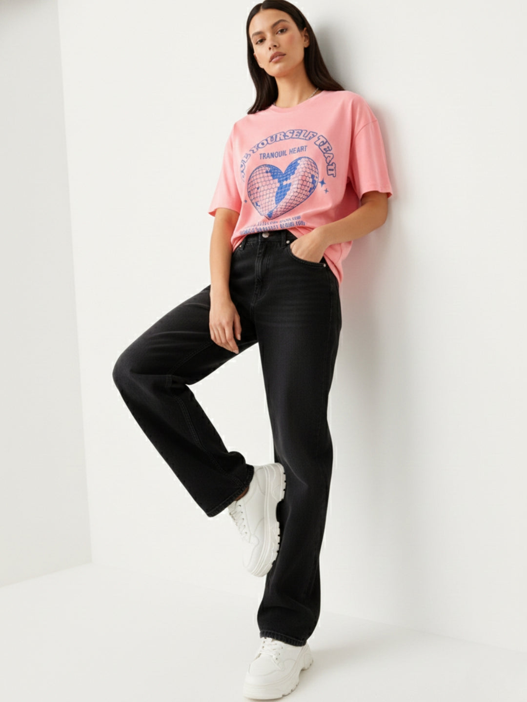 Pink Crew Neck Graphic Tshirt