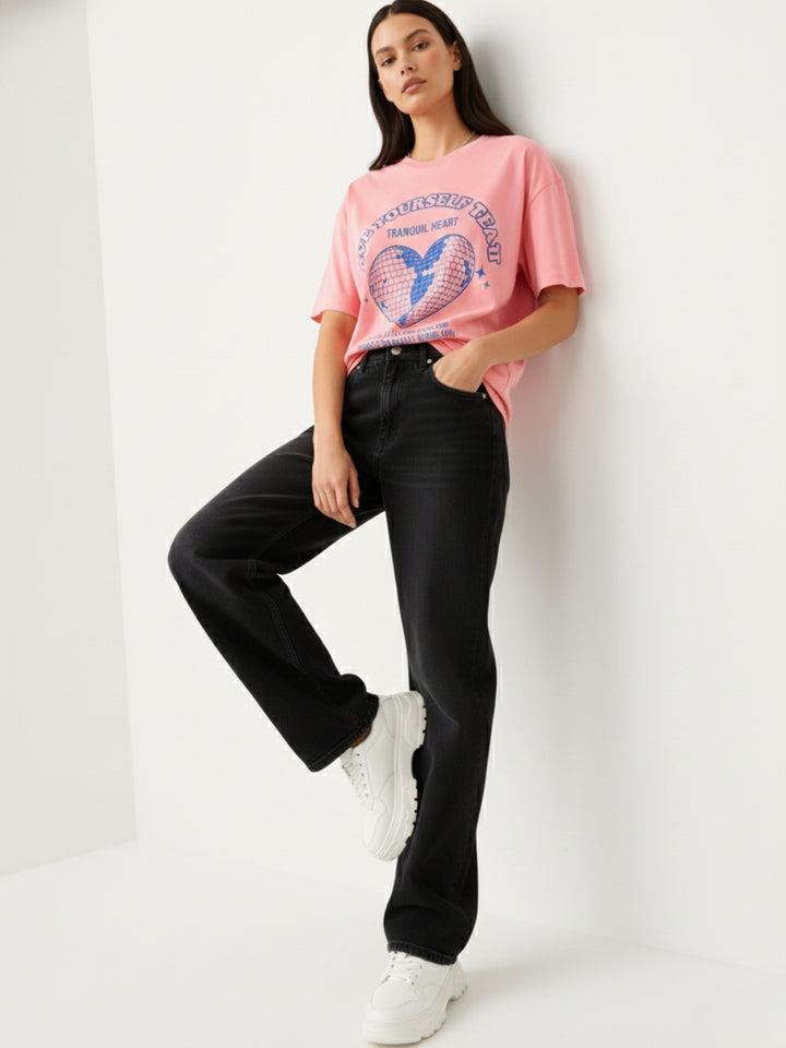 Pink Crew Neck Graphic Tshirt
