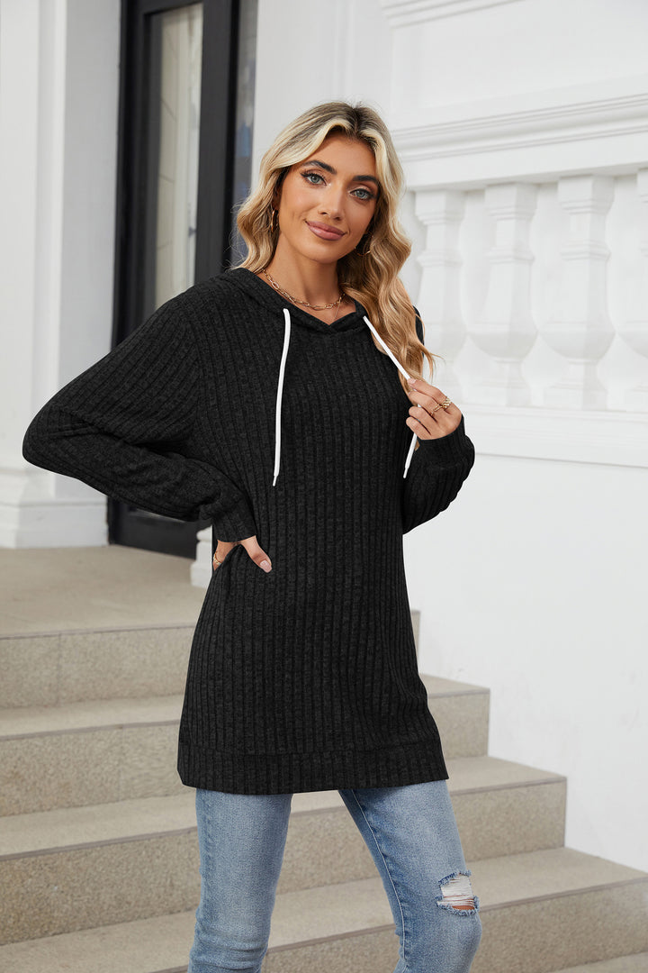 Black Full Sleeves Solid Hooded Top