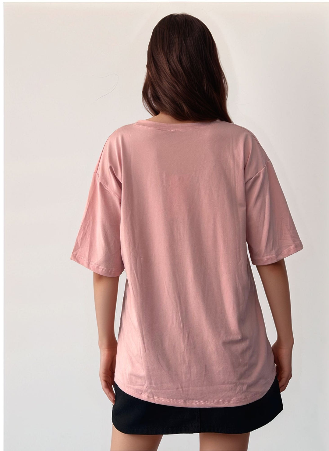 Pink Basic Solid Over-Sized T-Shirt