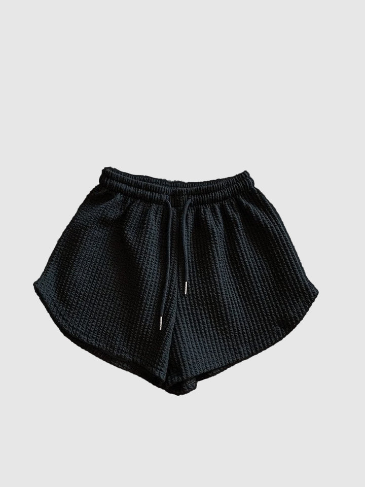 Black Textured Knit Shorts