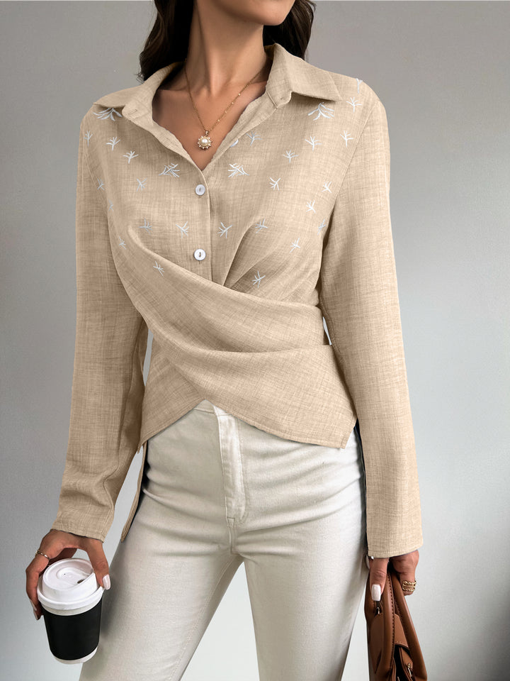 Beige Full Sleeve Waist Wrap Shirt