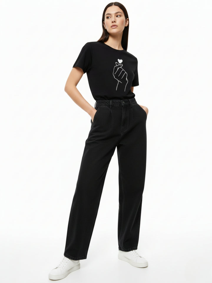 Black Regular Fit Graphic Tshirt