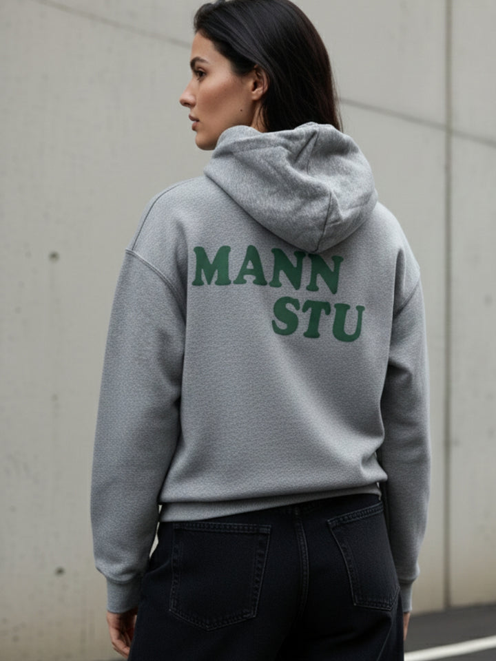 Grey Full Sleeve Printed Hoodie