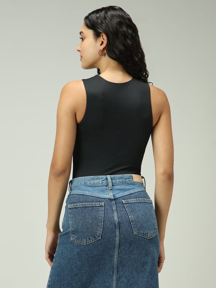Black Basic Sleeveless Bodysuit
