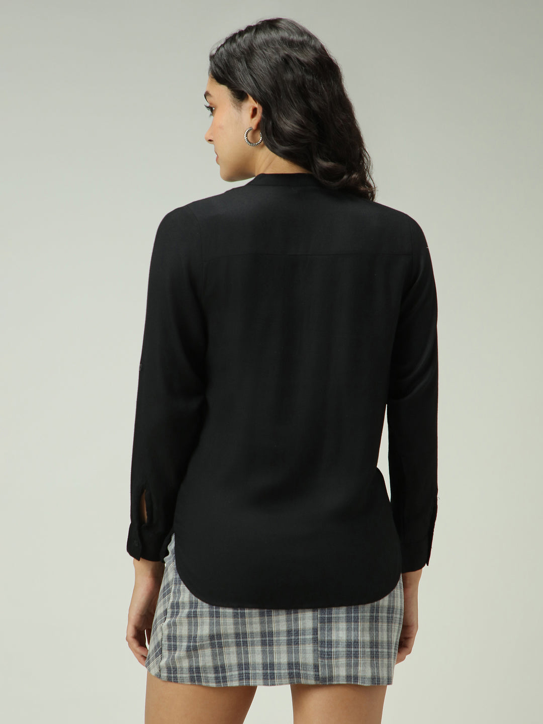 Black Solid V Neck Shirt
