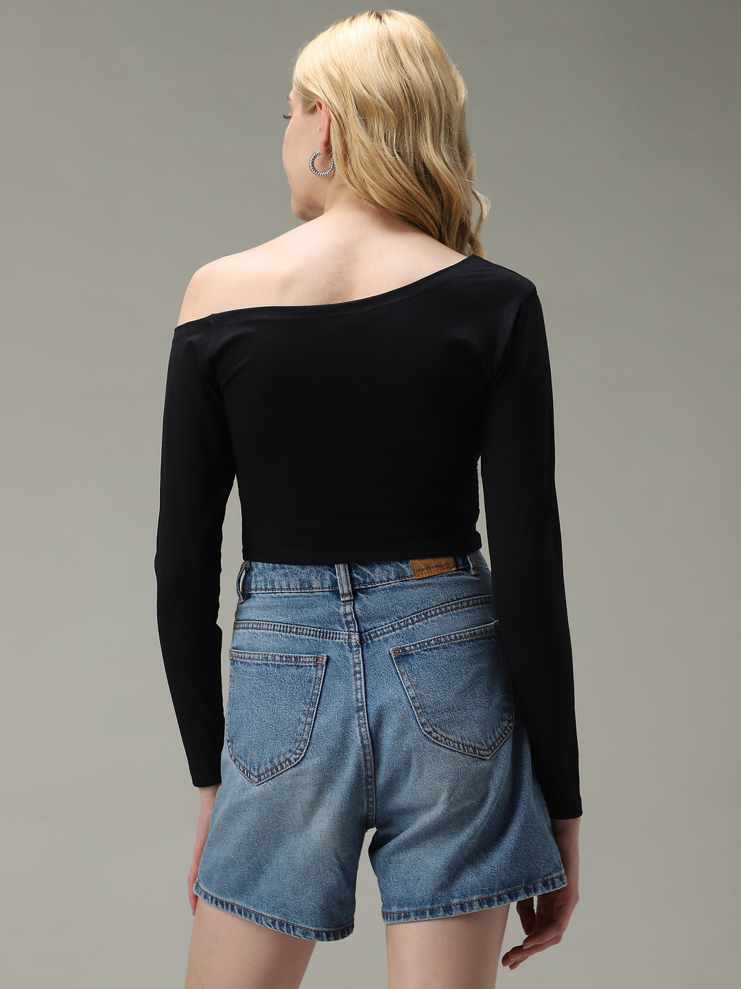 Black Off-Shoulder Fitted Top