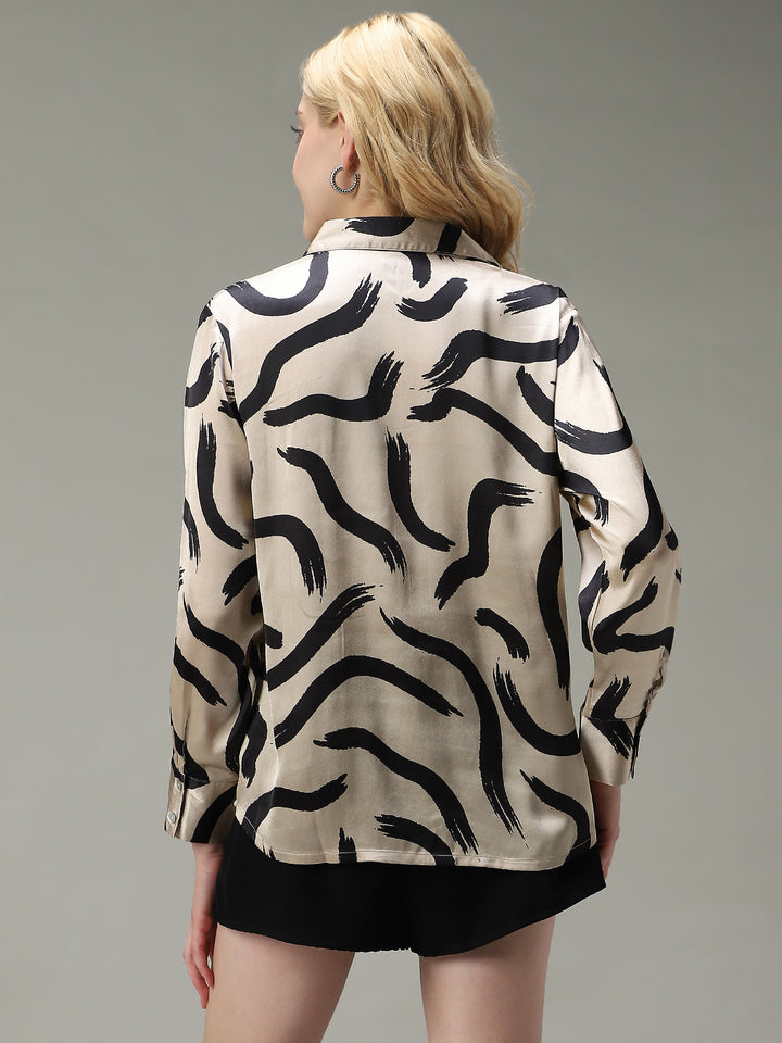 Beige Printed Satin Shirt
