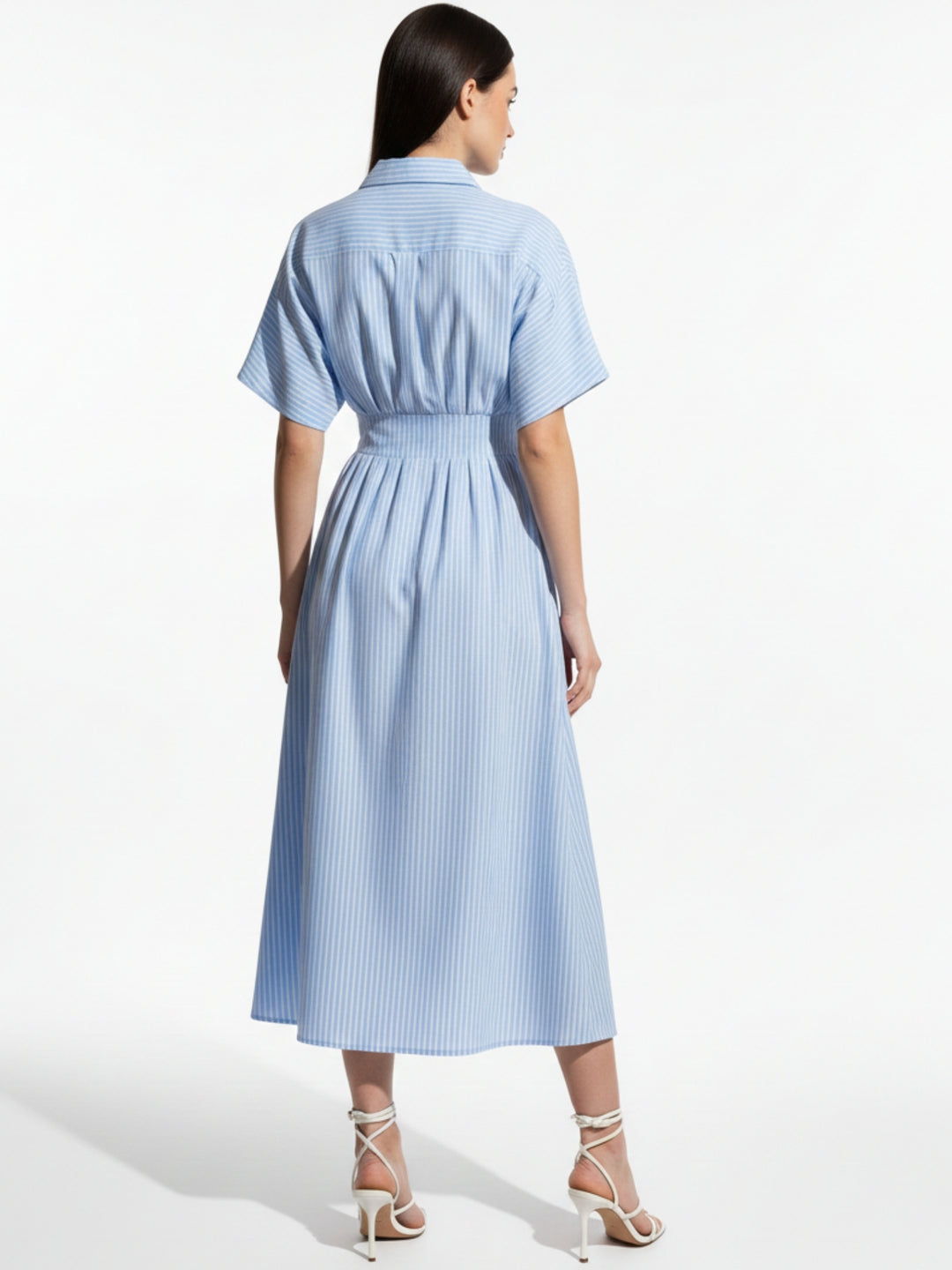 Blue Waist Fitted Collared Dress