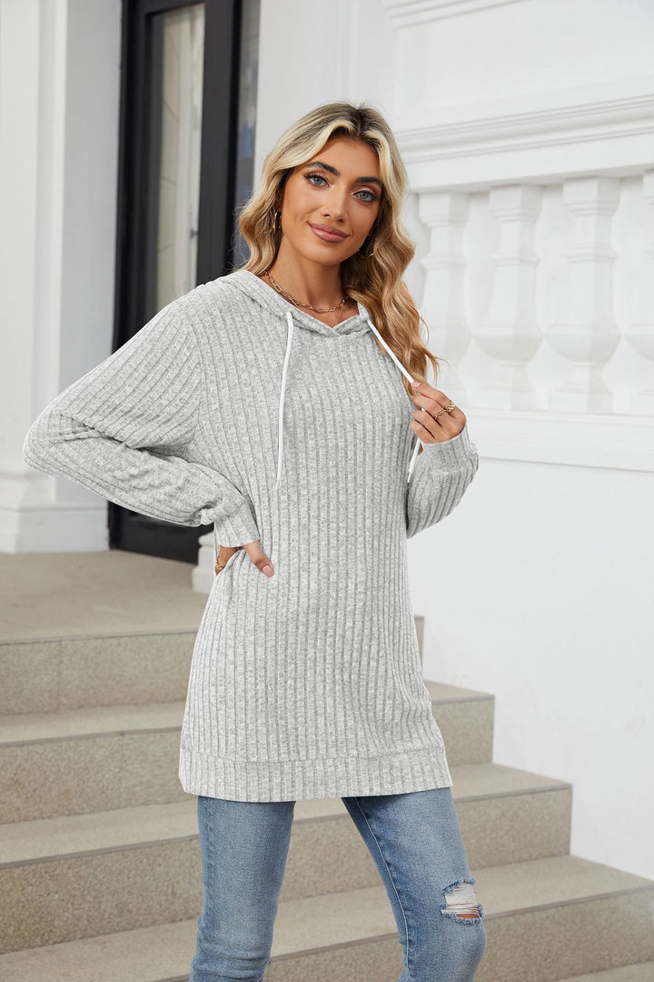 Grey Full Sleeves Solid Hooded Top