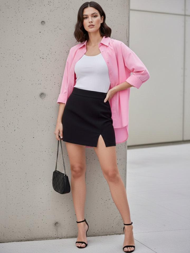 Pink Oversized Full Sleeved Shirt