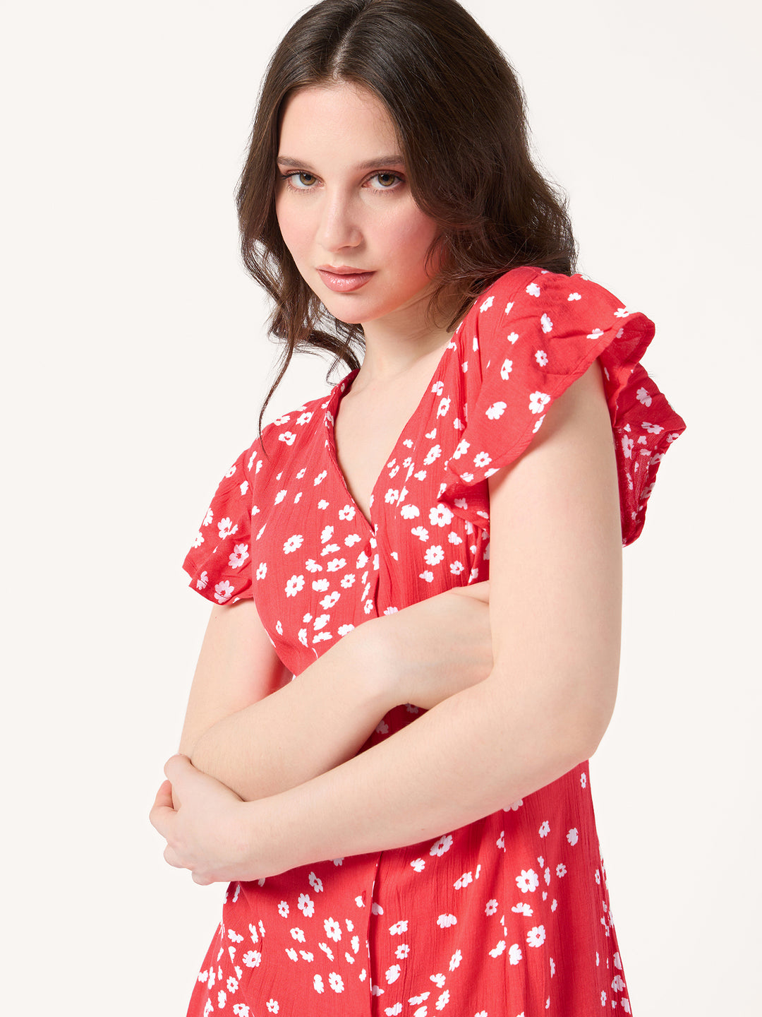 Red Printed Buttondown Dress