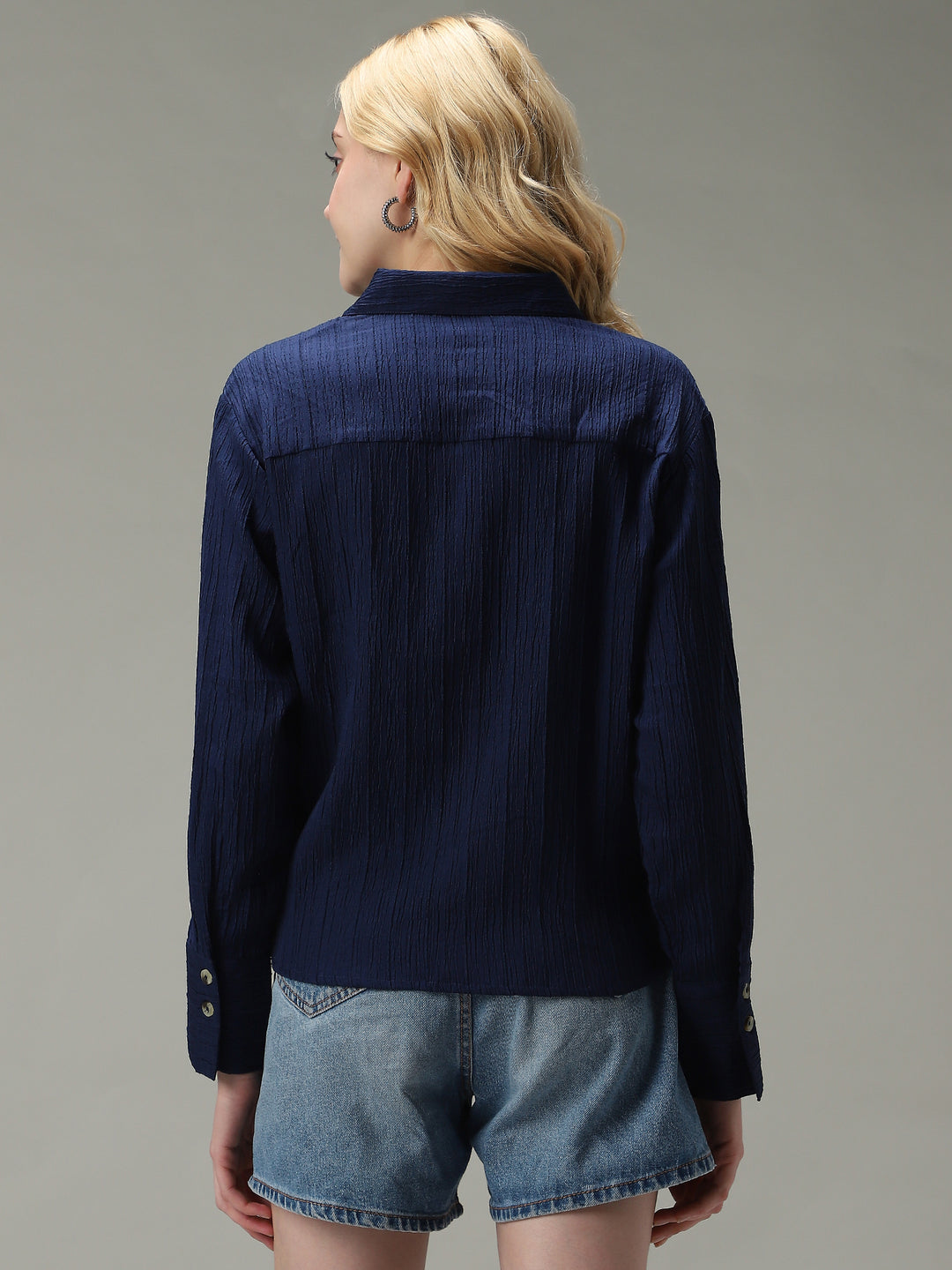 Navy Blue Side Button Detailed Shirt