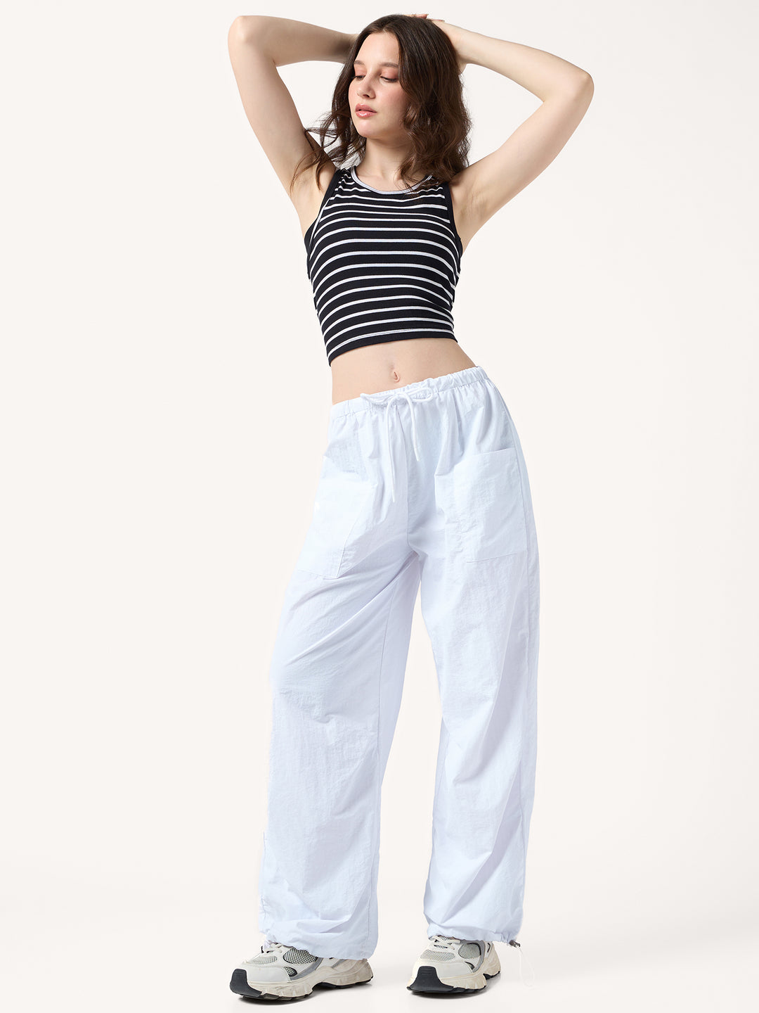 White Drawstring Cargo Pants